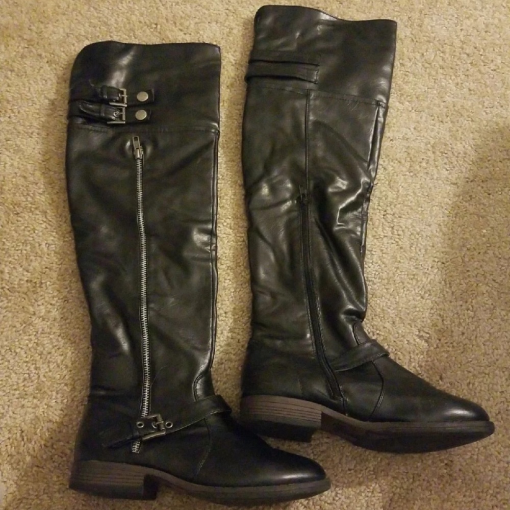 Black over the knee leather boots